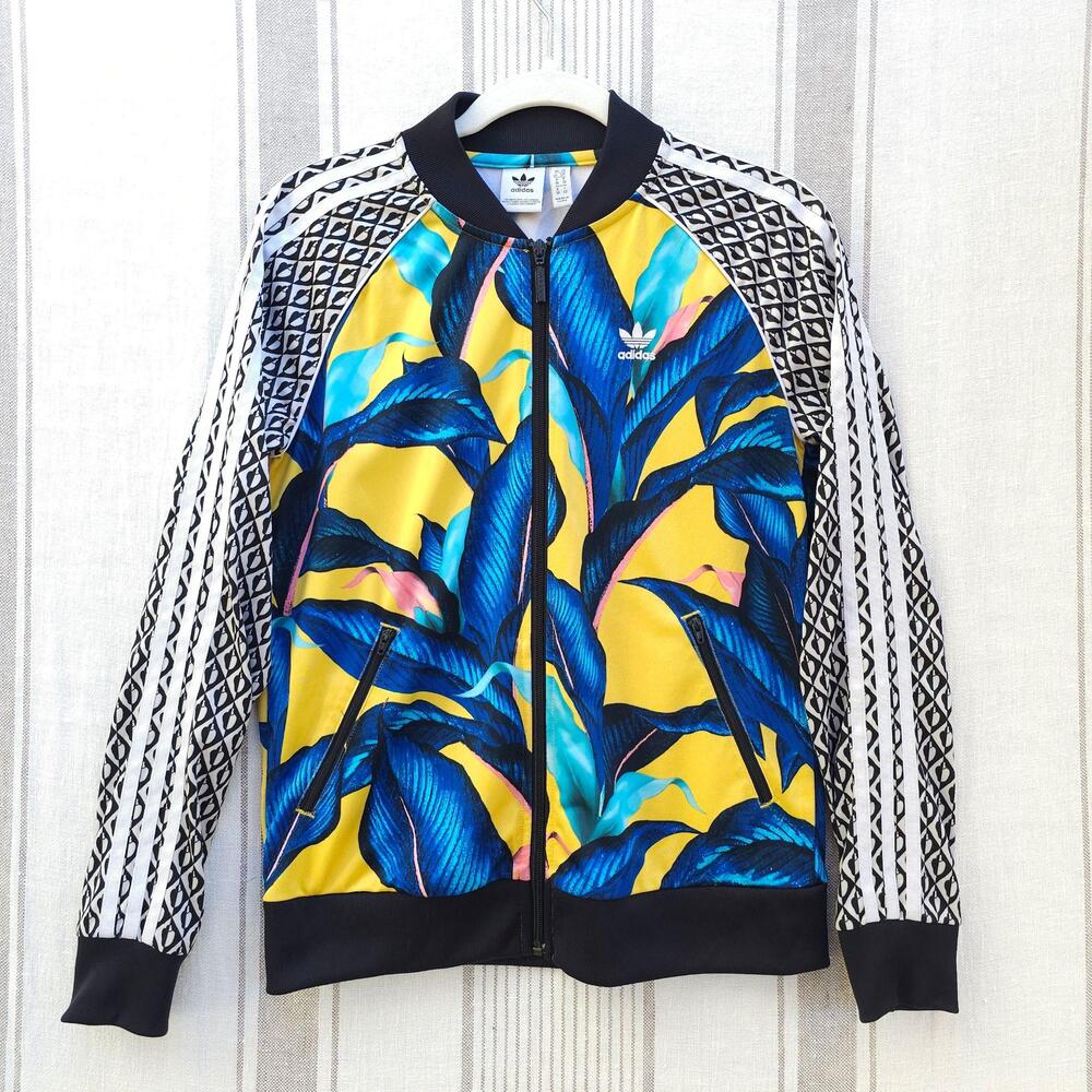 Adidas x Farm Rio TrackJacket Womens Small Tropical Leaf Floral Full Zip DH3066